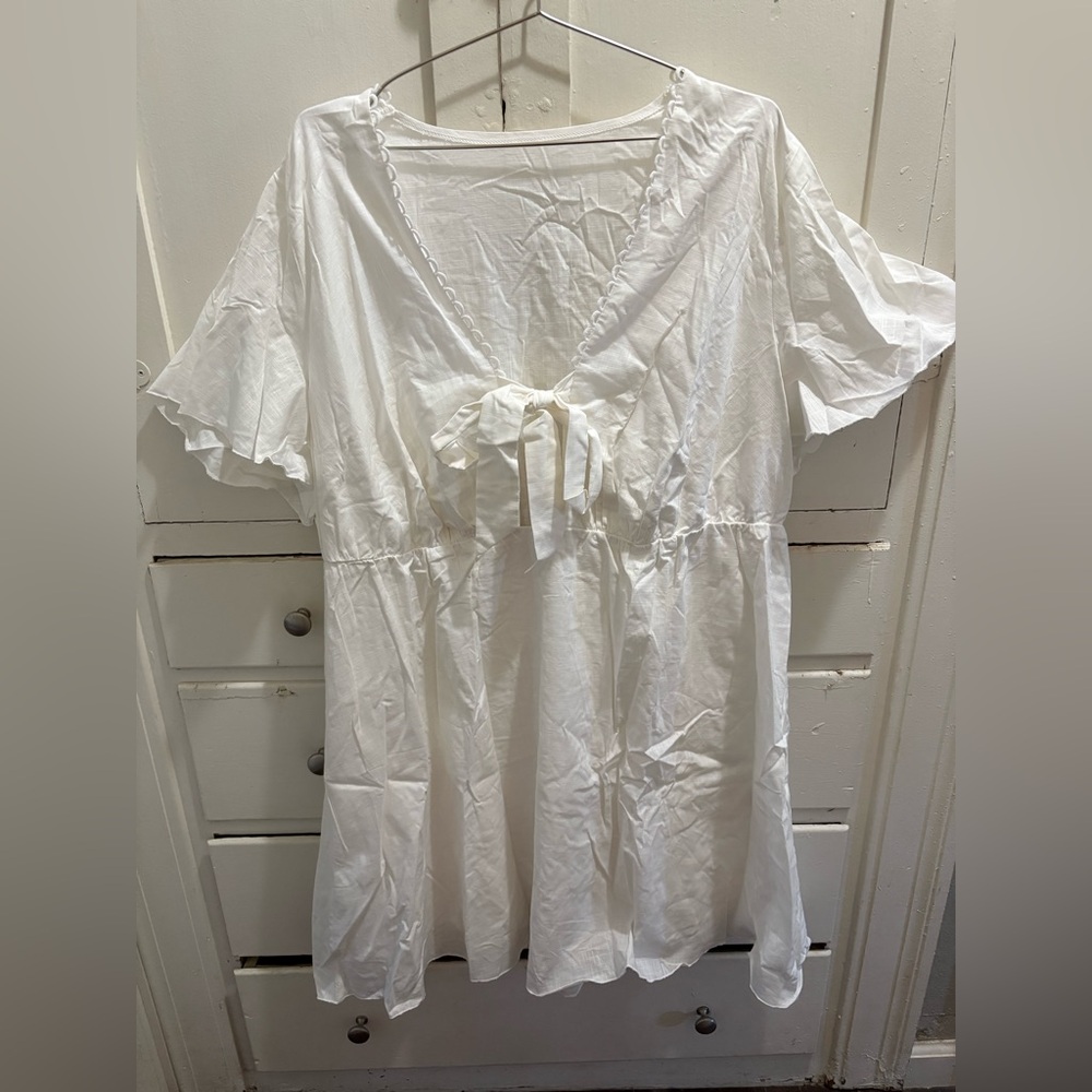 NWOT SHEIN Curve 4XL White Cotton Tie-Front Mini Dress
